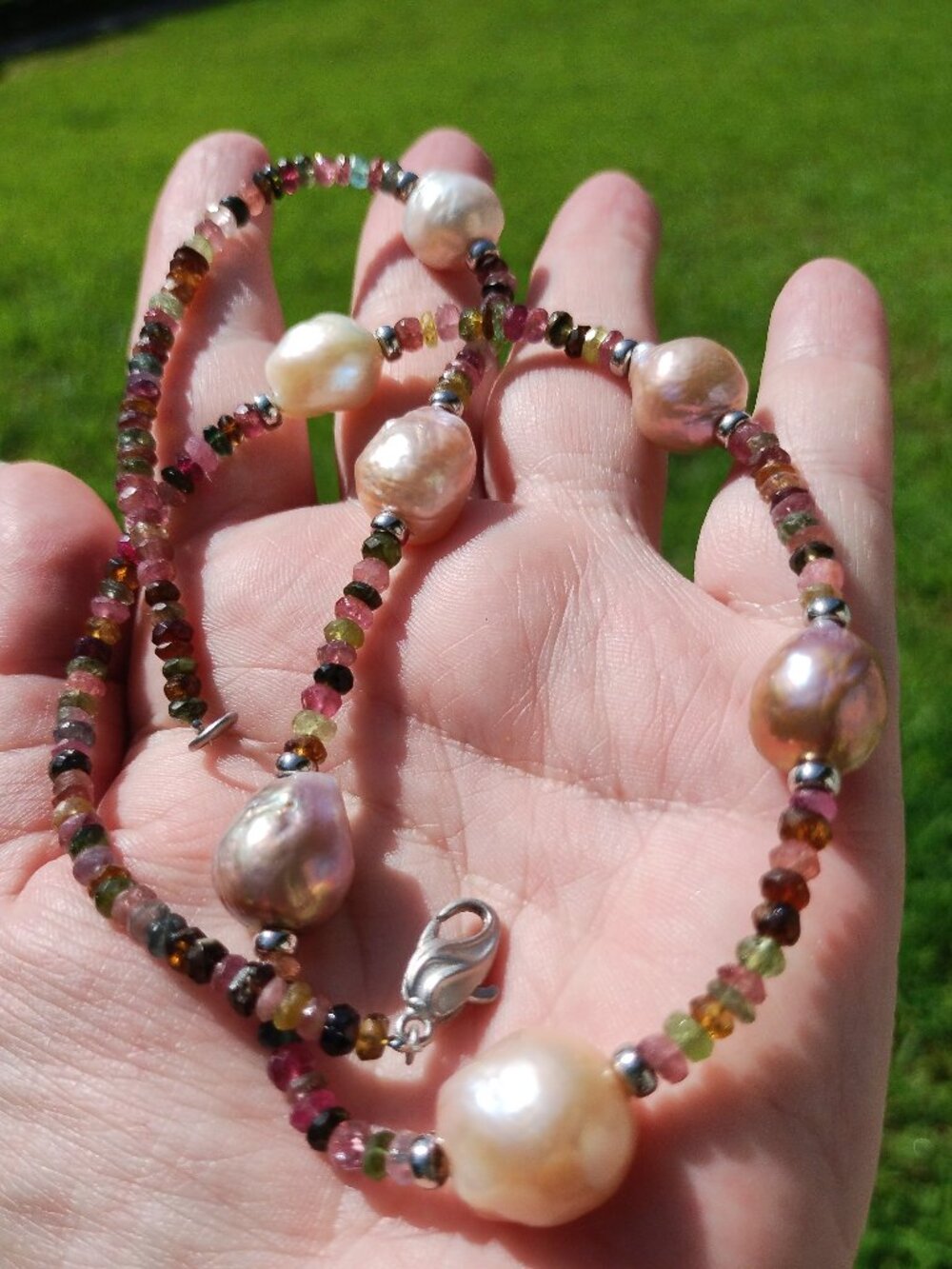 Honora Freshwater Ming Pearl and Tourmaline Necklace 925 Sterling Silver 20"